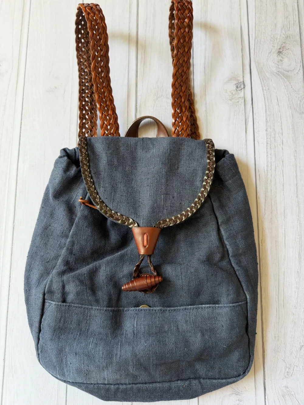 Vintage Banana Republic made in Italy blue texture canvas & leather rucksack